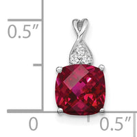 14K White Gold Checkerboard Created Ruby and Diamond Pendant-PM4393-CRU-003-WA