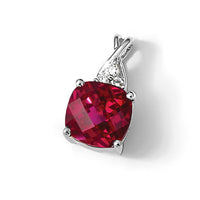 14K White Gold Checkerboard Created Ruby and Diamond Pendant-PM4393-CRU-003-WA