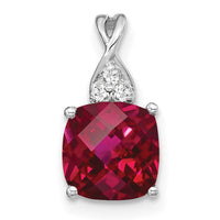 14K White Gold Checkerboard Created Ruby and Diamond Pendant-PM4393-CRU-003-WA