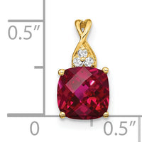 14k Checkerboard Created Ruby and Diamond Pendant-PM4393-CRU-003-YA