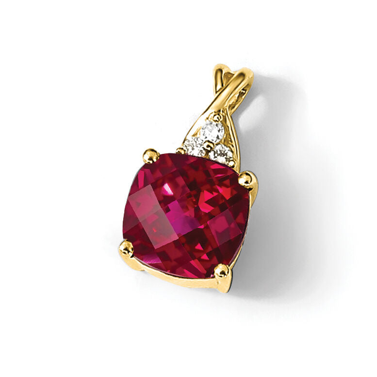 14k Checkerboard Created Ruby and Diamond Pendant-PM4393-CRU-003-YA