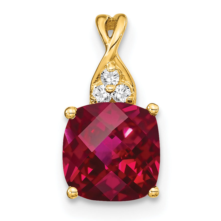 14k Checkerboard Created Ruby and Diamond Pendant-PM4393-CRU-003-YA