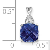 14K White Gold Checkerboard Created Sapphire and Diamond Pendant-PM4393-CSA-003-WA