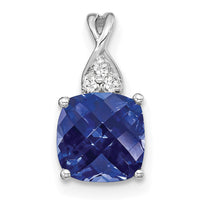 14K White Gold Checkerboard Created Sapphire and Diamond Pendant-PM4393-CSA-003-WA
