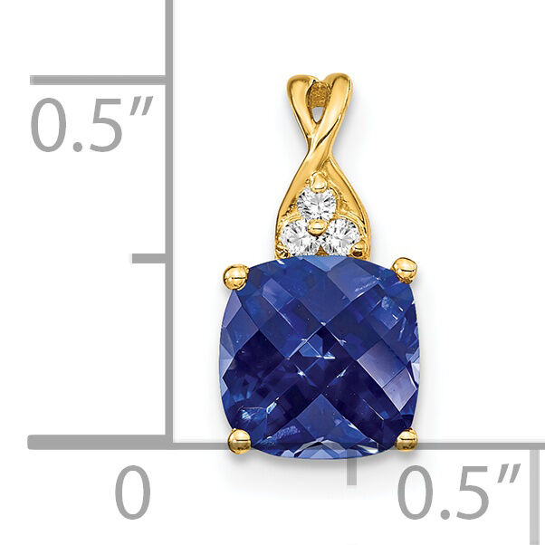 14k Checkerboard Created Sapphire and Diamond Pendant-PM4393-CSA-003-YA