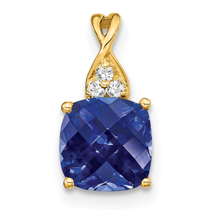 14k Checkerboard Created Sapphire and Diamond Pendant-PM4393-CSA-003-YA