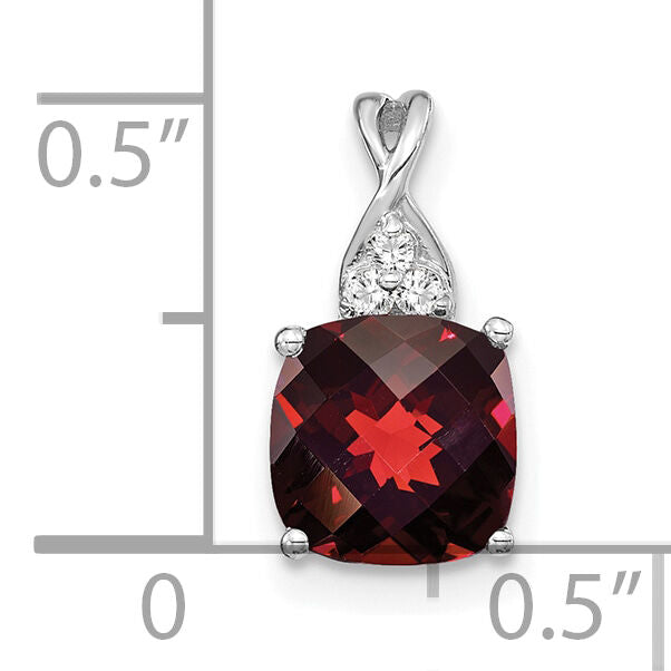 14K White Gold Checkerboard Garnet and Diamond Pendant-PM4393-GA-003-WA