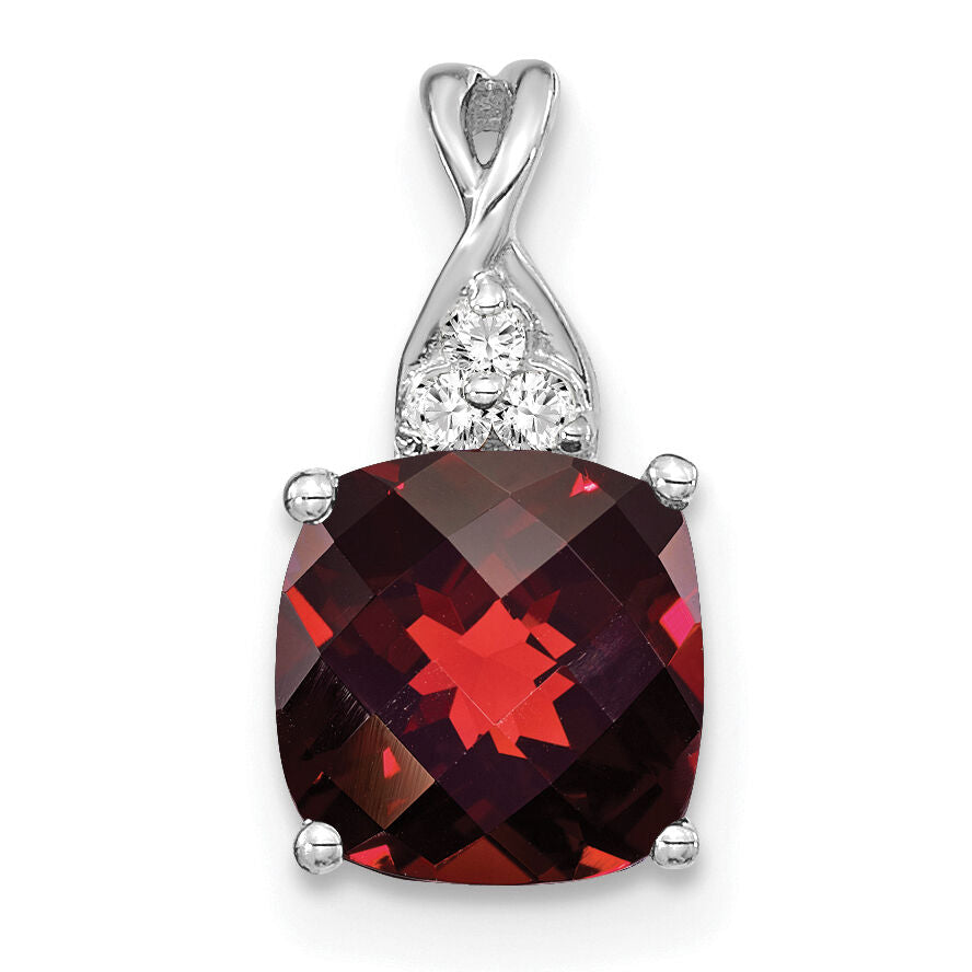 14K White Gold Checkerboard Garnet and Diamond Pendant-PM4393-GA-003-WA