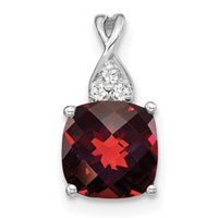 14K White Gold Checkerboard Garnet and Diamond Pendant-PM4393-GA-003-WA