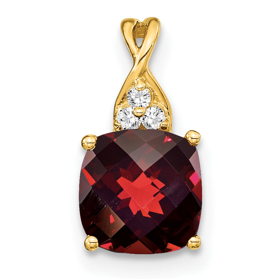 14k Checkerboard Garnet and Diamond Pendant-PM4393-GA-003-YA