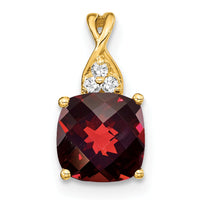 14k Checkerboard Garnet and Diamond Pendant-PM4393-GA-003-YA