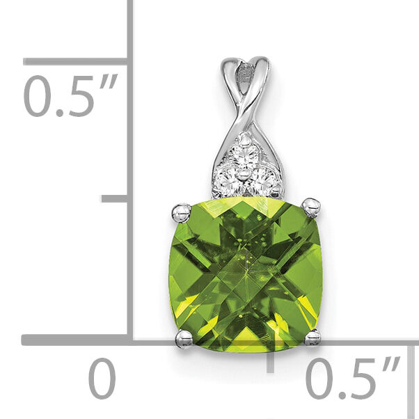 14K White Gold Checkerboard Peridot and Diamond Pendant-PM4393-PE-003-WA