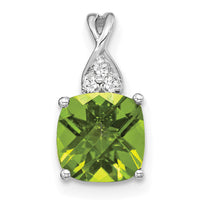 14K White Gold Checkerboard Peridot and Diamond Pendant-PM4393-PE-003-WA