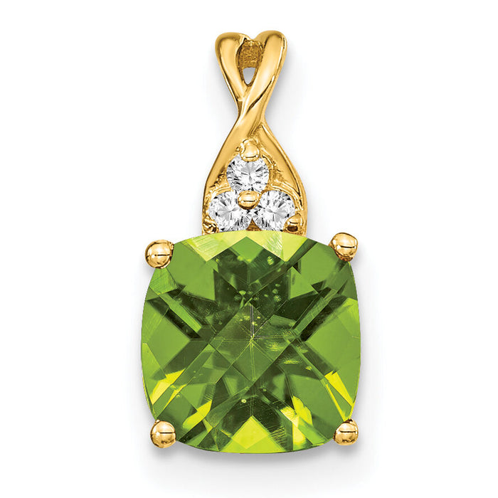 14k Checkerboard Peridot and Diamond Pendant-PM4393-PE-003-YA