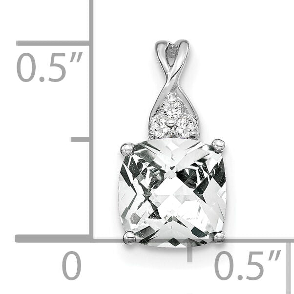 14K White Gold Checkerboard White Topaz and Diamond Pendant-PM4393-WT-003-WA