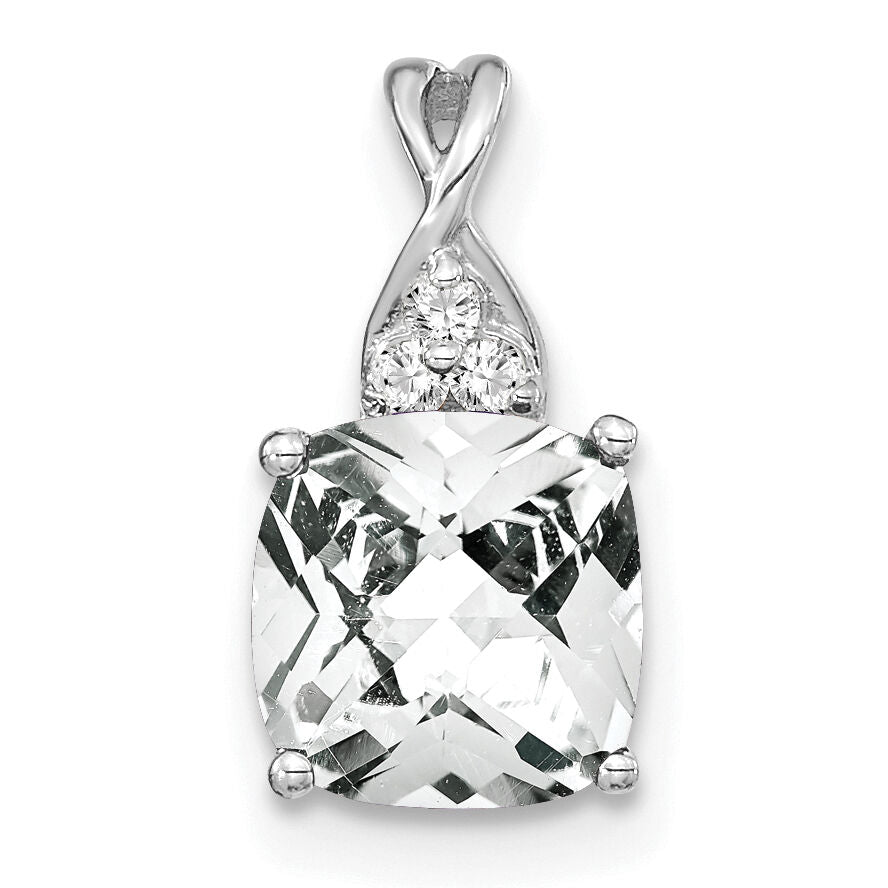14K White Gold Checkerboard White Topaz and Diamond Pendant-PM4393-WT-003-WA