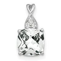 14K White Gold Checkerboard White Topaz and Diamond Pendant-PM4393-WT-003-WA