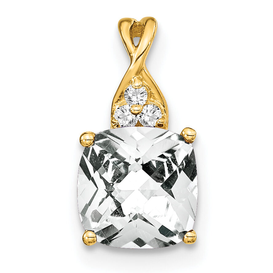 14k Checkerboard White Topaz and Diamond Pendant-PM4393-WT-003-YA
