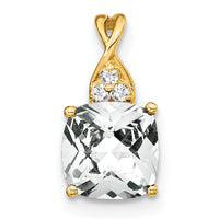 14k Checkerboard White Topaz and Diamond Pendant-PM4393-WT-003-YA