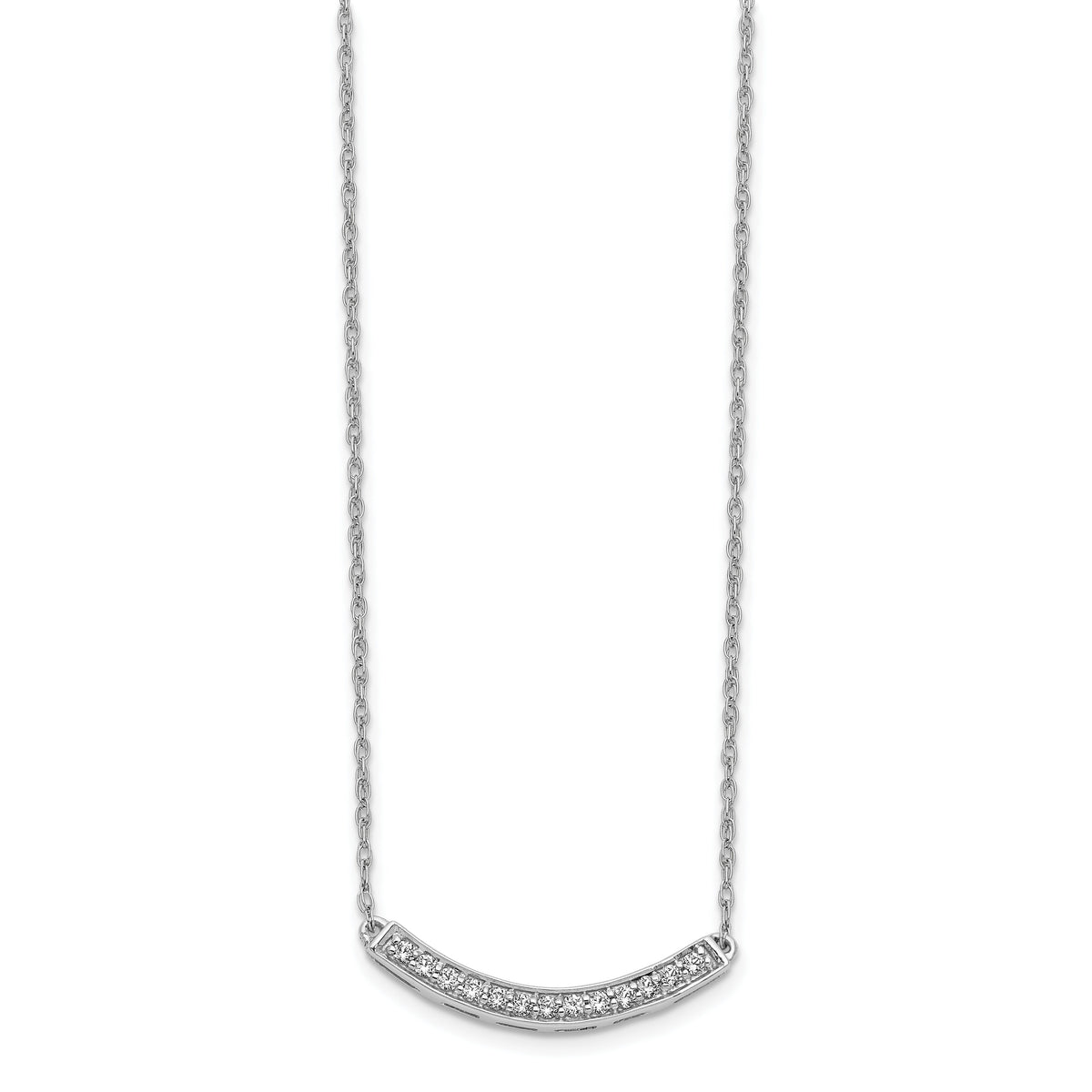 14k White Gold Diamond Curved Bar 18 inch Necklace-PM4679-016-WA