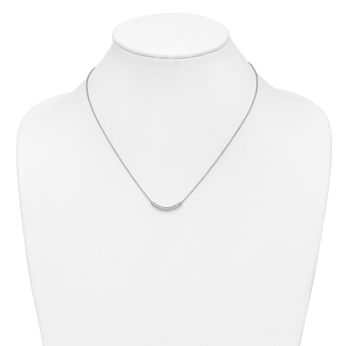 14k White Gold Diamond Curved Bar 18 inch Necklace-PM4679-016-WA