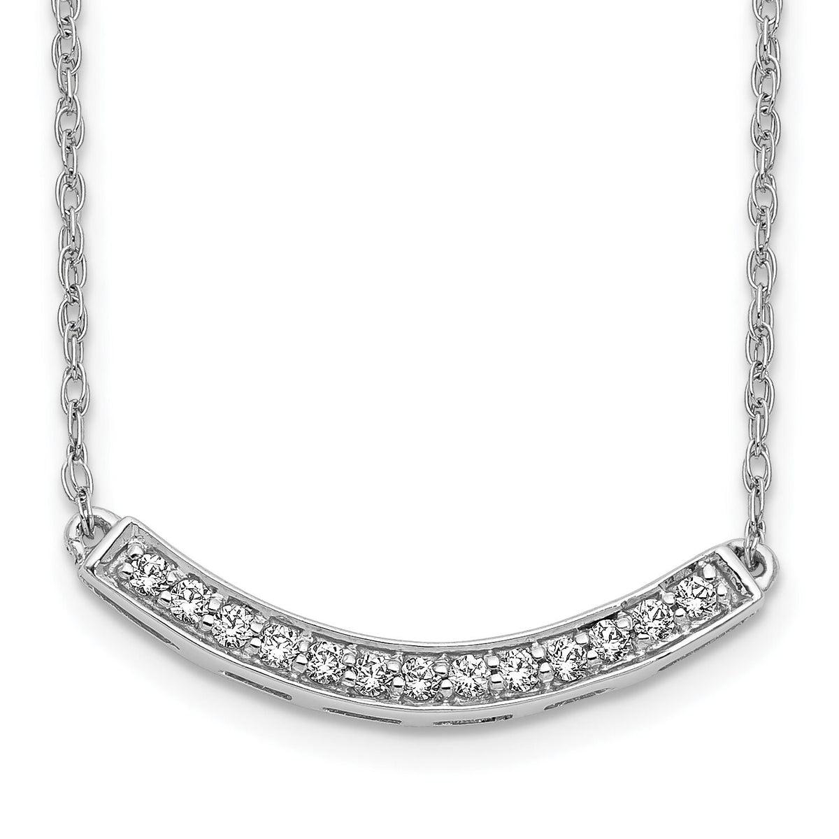 14k White Gold Diamond Curved Bar 18 inch Necklace-PM4679-016-WA