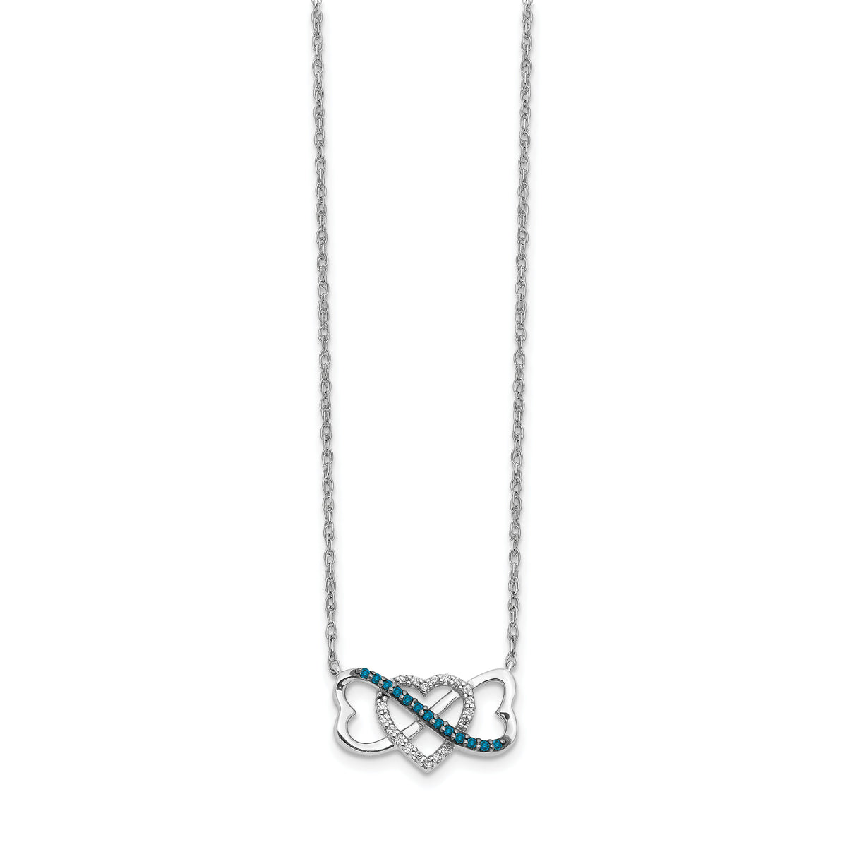 14k White Gold w/ Blue and White Diamond Triple Heart 17in Necklace-PM4680-BD-010-WA