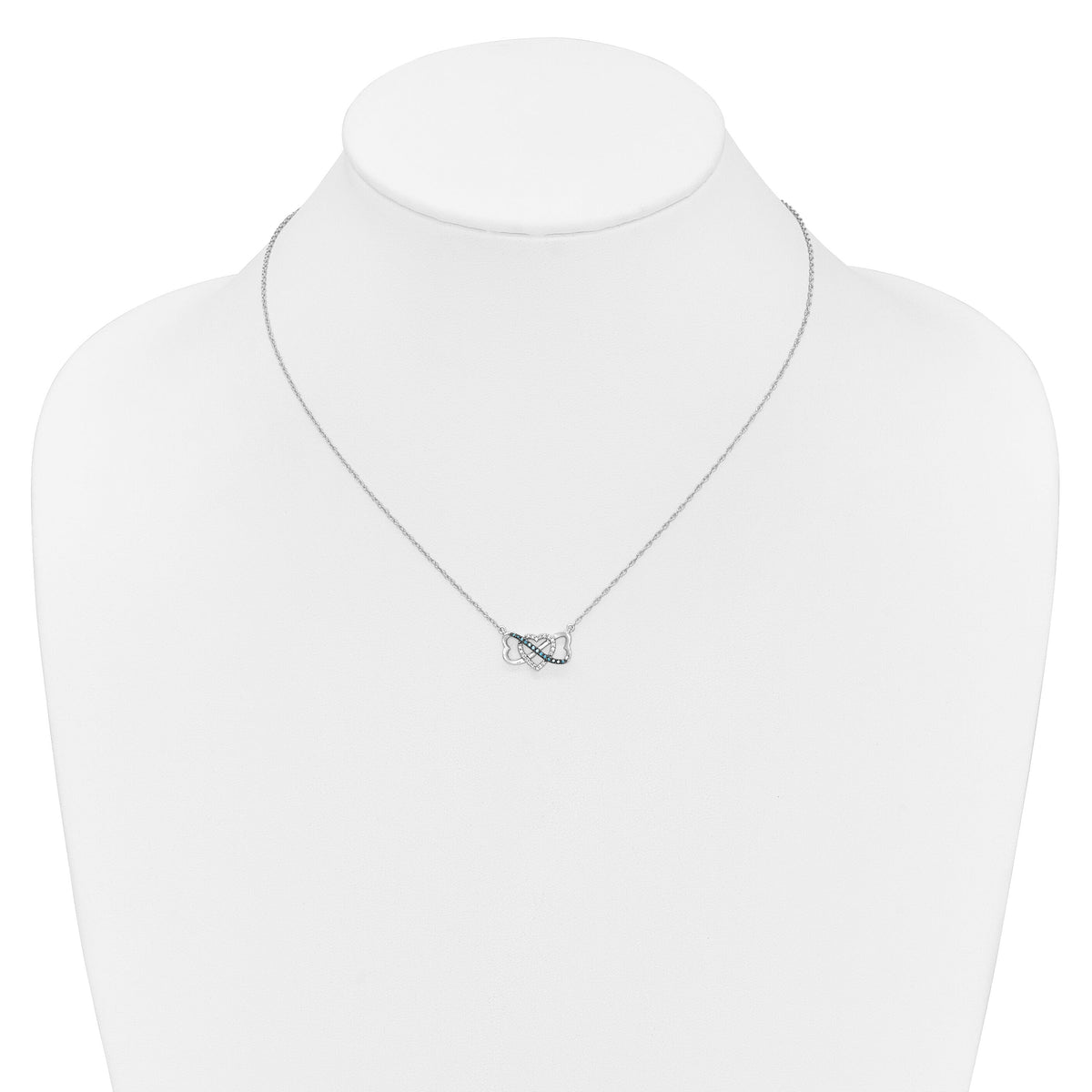 14k White Gold w/ Blue and White Diamond Triple Heart 17in Necklace-PM4680-BD-010-WA