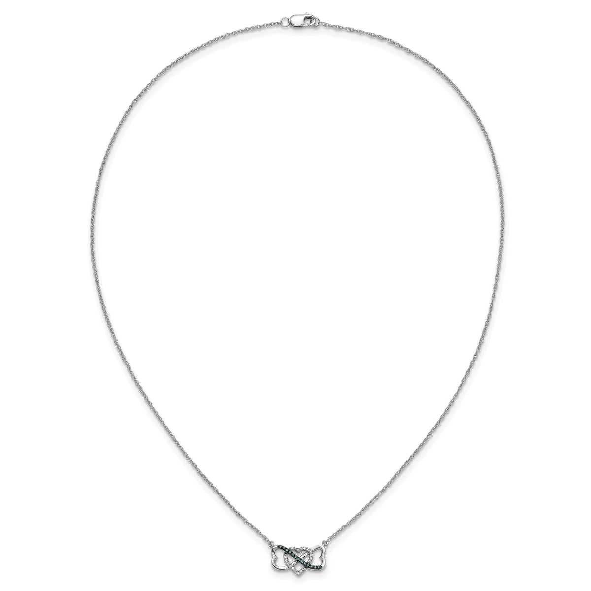 14k White Gold w/ Blue and White Diamond Triple Heart 17in Necklace-PM4680-BD-010-WA