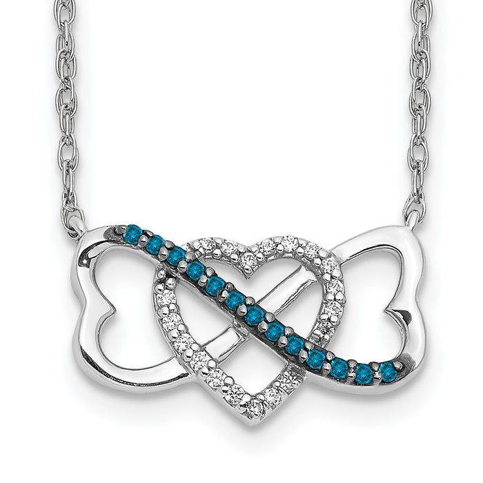 14k White Gold w/ Blue and White Diamond Triple Heart 17in Necklace-PM4680-BD-010-WA