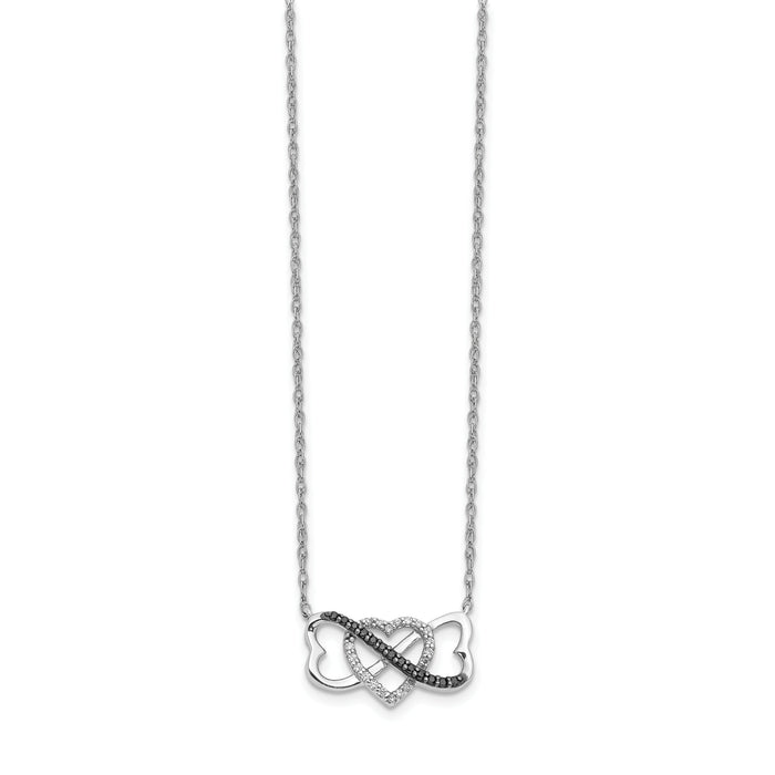 14k White Gold w/ Black and White Diamond Triple Heart 17in Necklace-PM4680-BK-010-WA