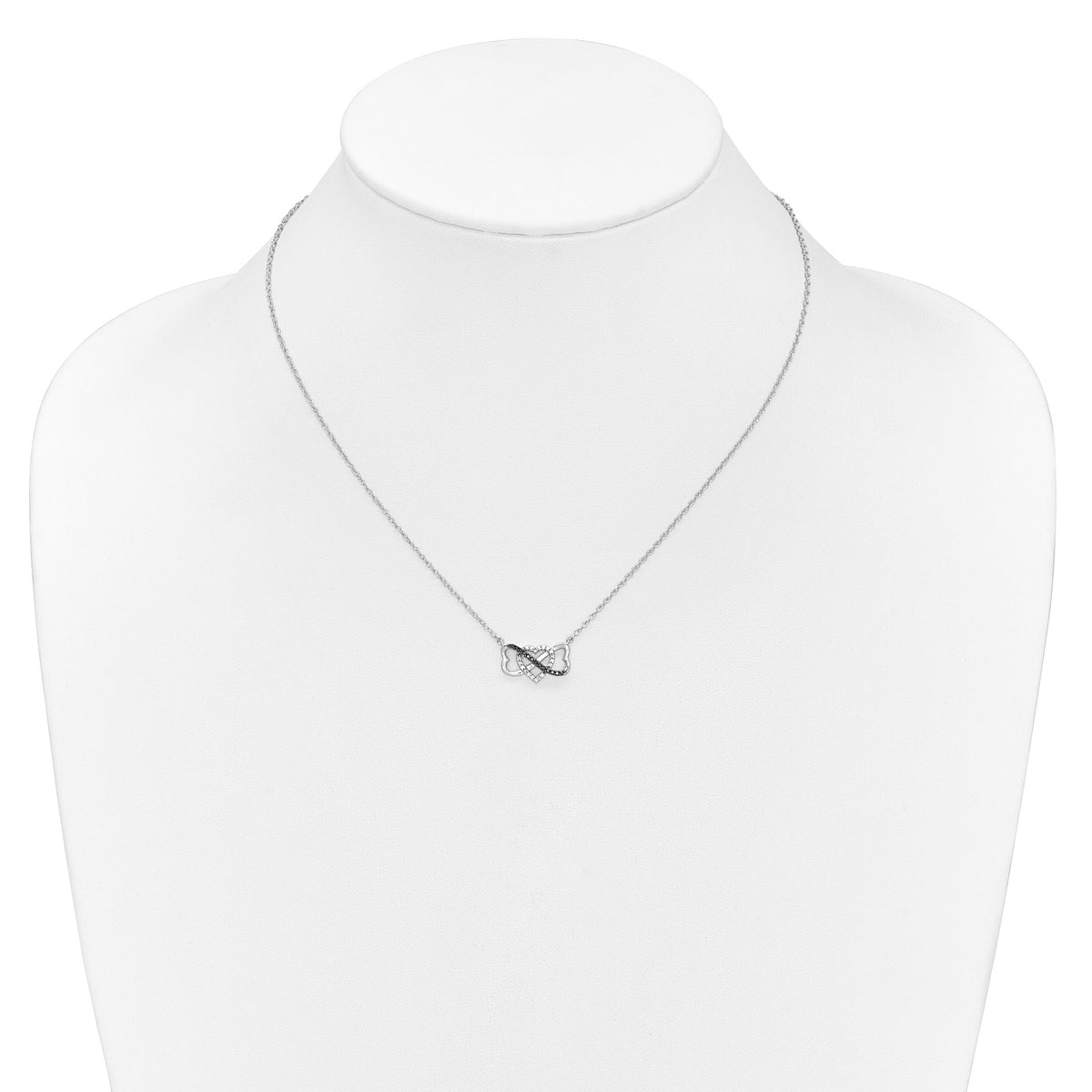 14k White Gold w/ Black and White Diamond Triple Heart 17in Necklace-PM4680-BK-010-WA
