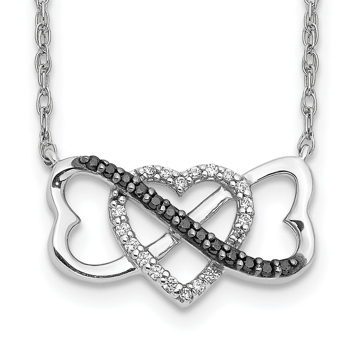 14k White Gold w/ Black and White Diamond Triple Heart 17in Necklace-PM4680-BK-010-WA