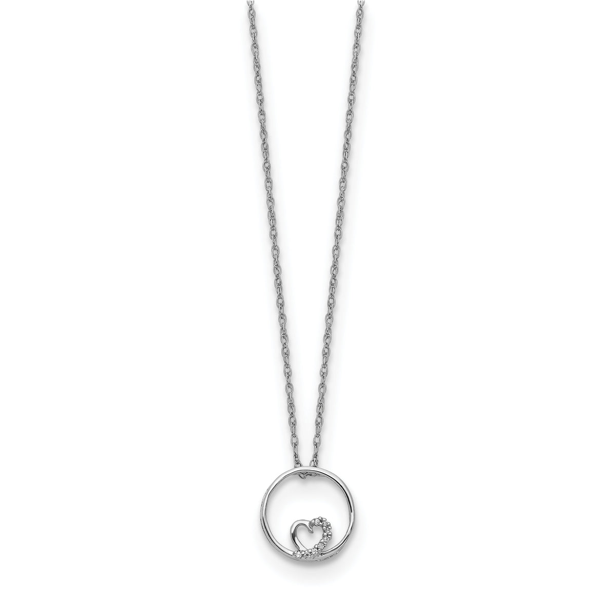 14k White Gold Circle and Heart 18 inch Necklace-PM4682-002-WA
