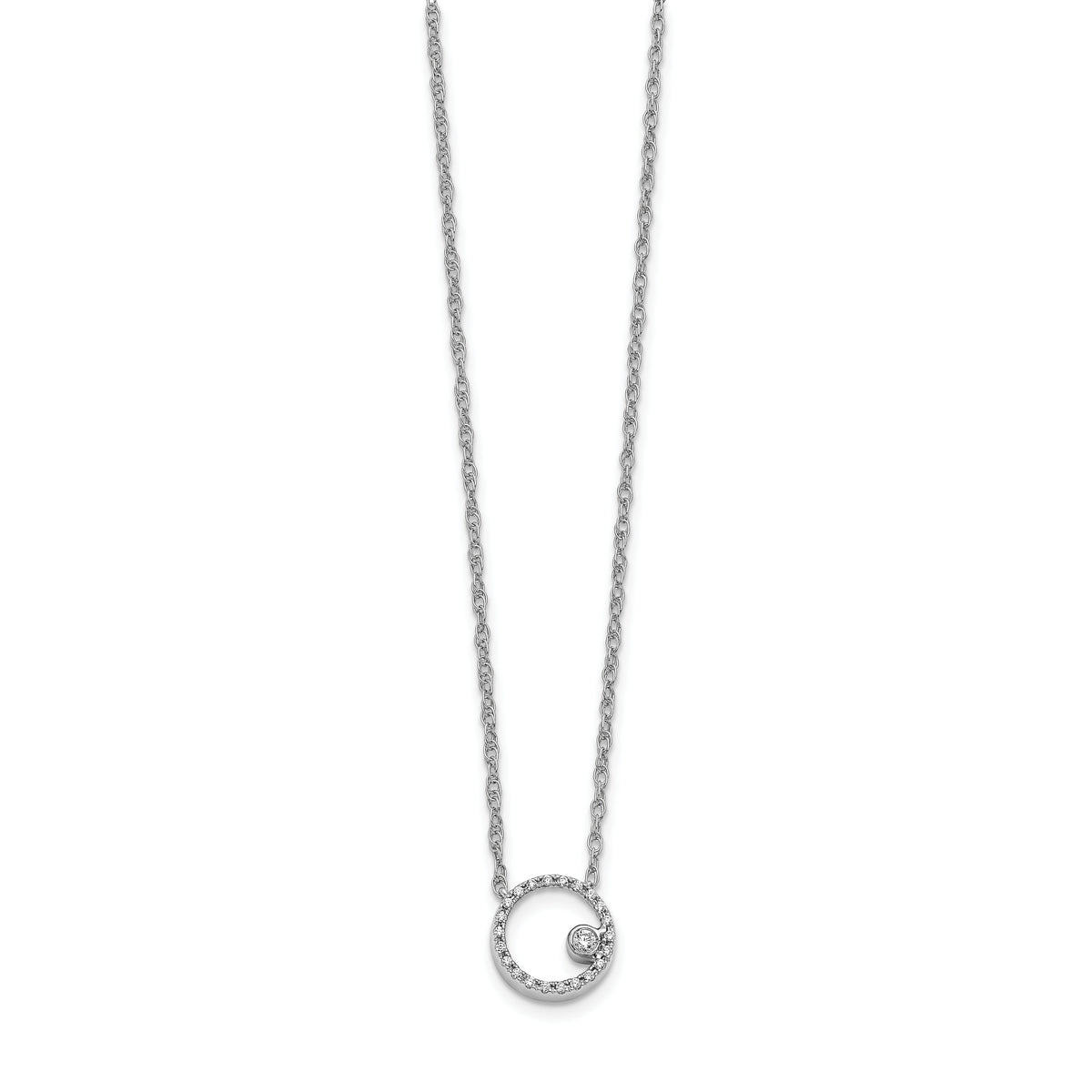 14k White Gold Diamond Open Circle 18 inch Necklace-PM4685-010-WA
