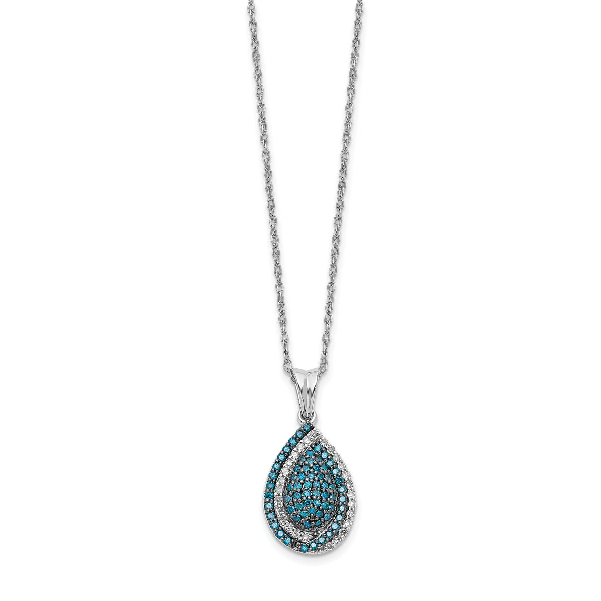 14k White Gold Blue and White Diamond Teardrop 18 in. Necklace-PM4686-050-WA