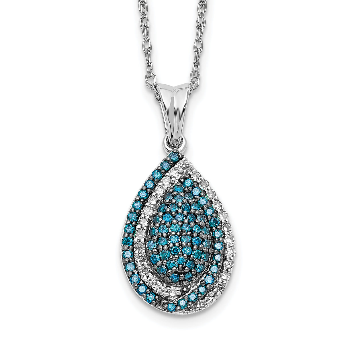 14k White Gold Blue and White Diamond Teardrop 18 in. Necklace-PM4686-050-WA