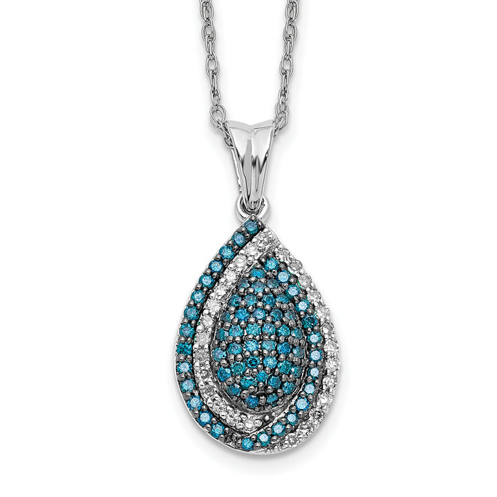 14k White Gold Blue and White Diamond Teardrop 18 in. Necklace-PM4686-050-WA