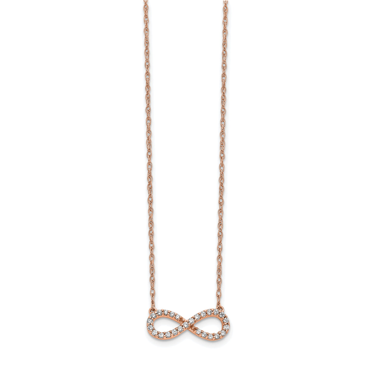 14k Rose Gold Polished Diamond Infinity Symbol 18 inch Necklace-PM4688-016-RA