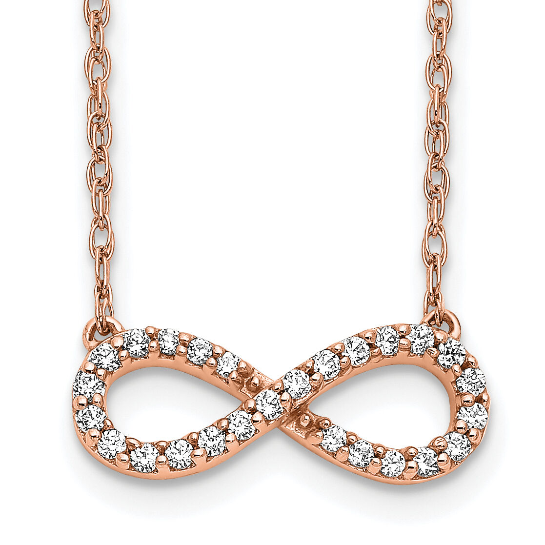 14k Rose Gold Polished Diamond Infinity Symbol 18 inch Necklace-PM4688-016-RA