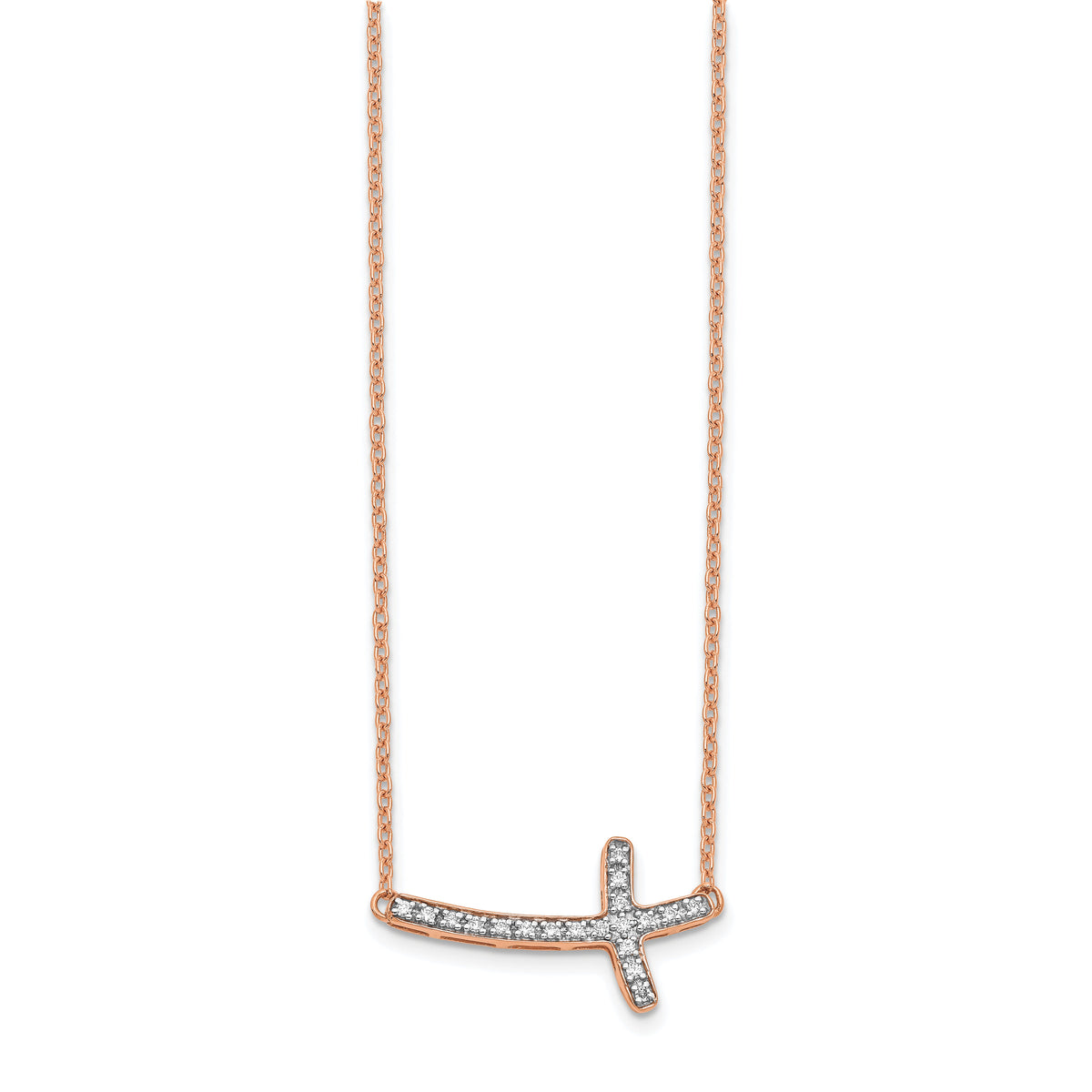 14k Rose Gold Diamond Sideways Cross 18in Necklace-PM4691-010-RA