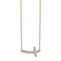 14k Rose Gold Diamond Sideways Cross 18in Necklace-PM4691-010-RA