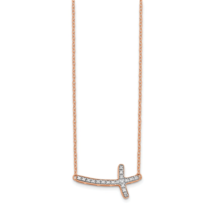 14k Rose Gold Diamond Sideways Cross 18in Necklace-PM4691-010-RA