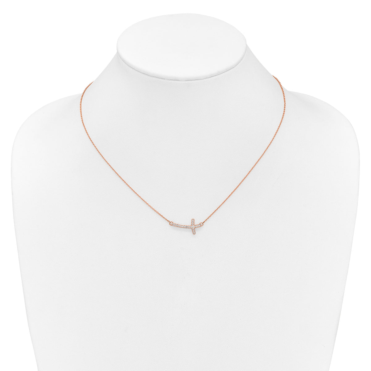 14k Rose Gold Diamond Sideways Cross 18in Necklace-PM4691-010-RA