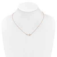 14k Rose Gold Diamond Sideways Cross 18in Necklace-PM4691-010-RA