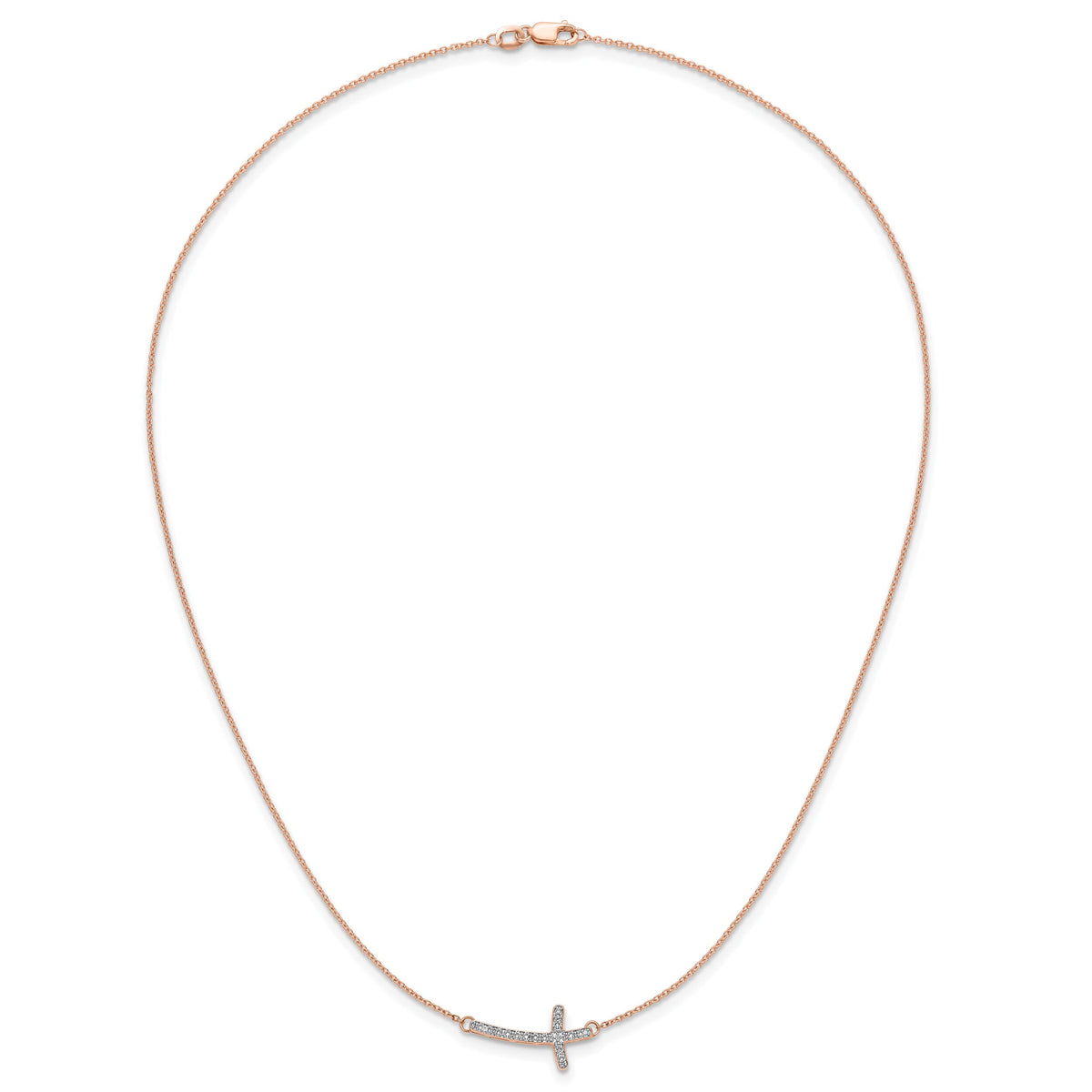 14k Rose Gold Diamond Sideways Cross 18in Necklace-PM4691-010-RA