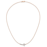 14k Rose Gold Diamond Sideways Cross 18in Necklace-PM4691-010-RA