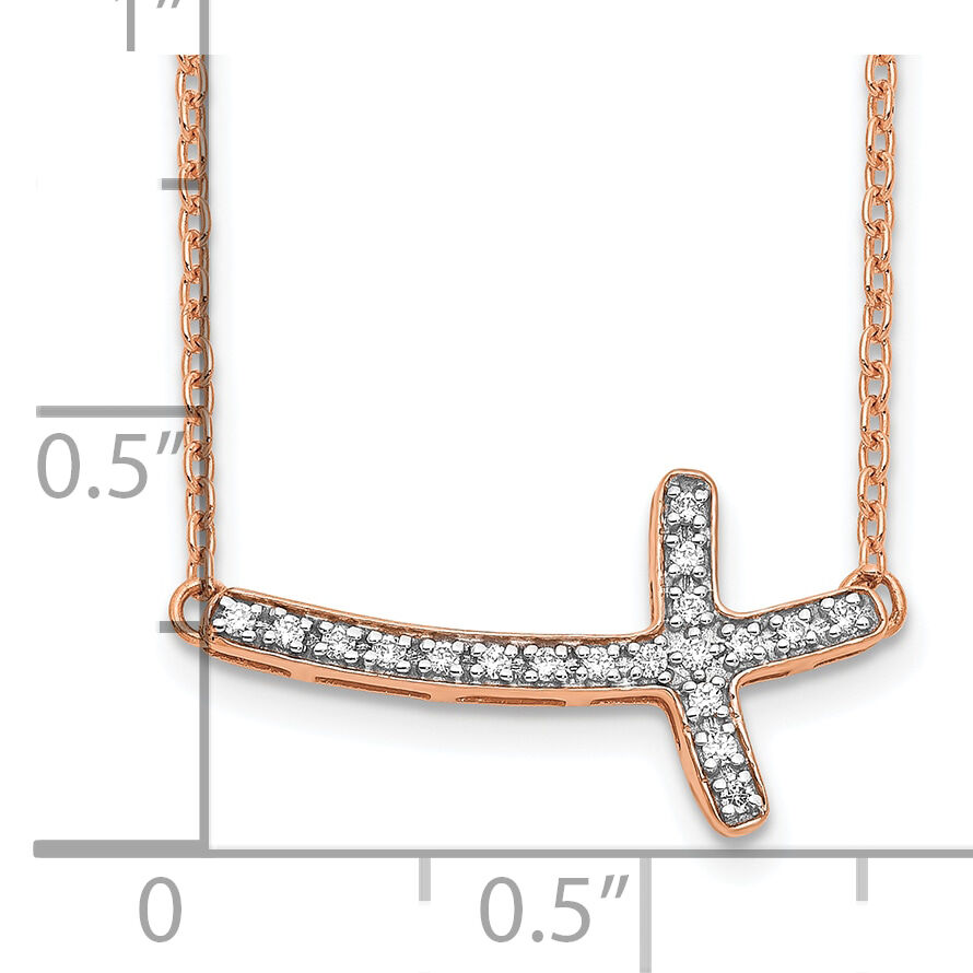 14k Rose Gold Diamond Sideways Cross 18in Necklace-PM4691-010-RA