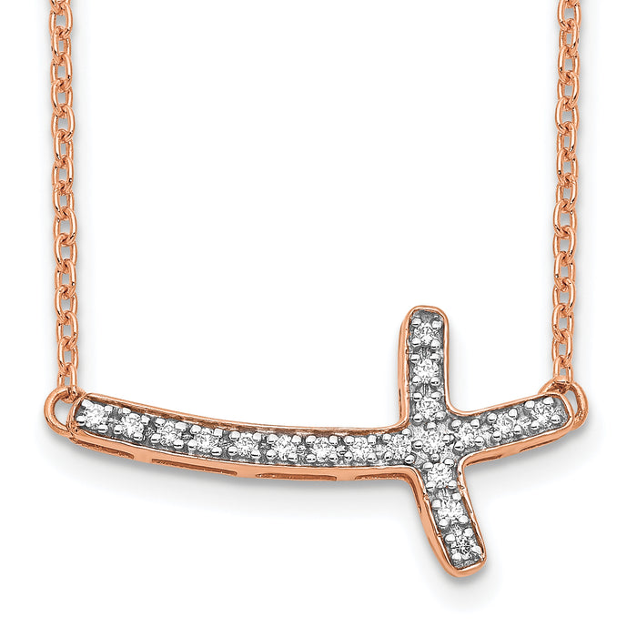 14k Rose Gold Diamond Sideways Cross 18in Necklace-PM4691-010-RA