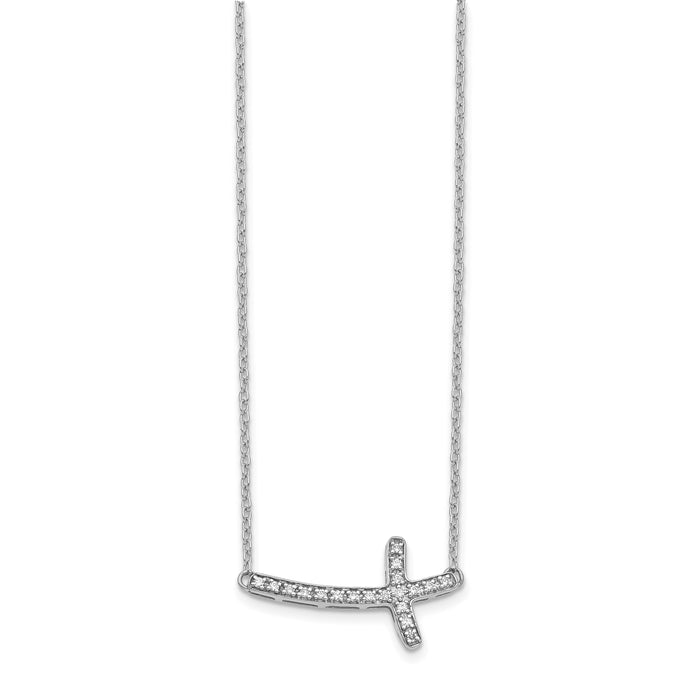 14k White Gold Diamond Sideways Cross 18in Necklace-PM4691-010-WA